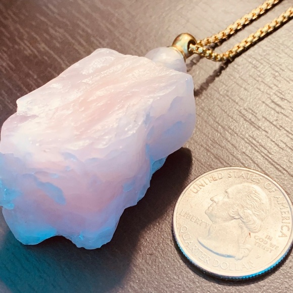 Rose Quartz Perfume Bottle Necklace – 24K Gold-Plated Chain  Semi-Precious Stone - Picture 4 of 5